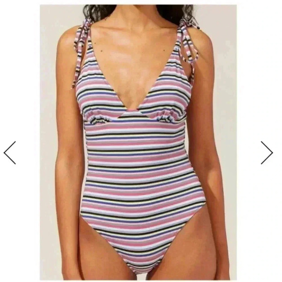 NIP Solid and Striped Olympia One Piece Swimsuit Stripe M - Picture 3 of 6